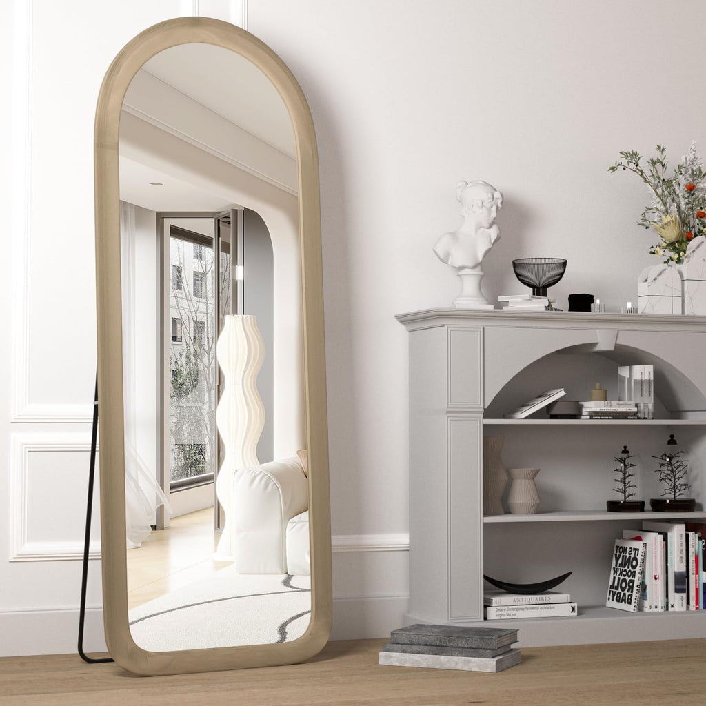 56x20 Arched Frame FullLength Floor Mirror Milk Tea-3