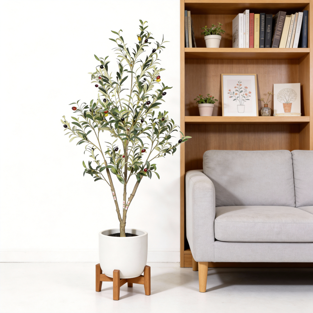 5′ Artificial Olive Tree in Black Pot – Green Leaves