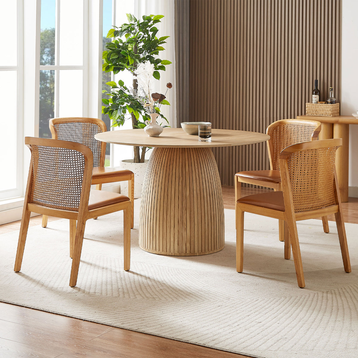 47" Modern Oak Round Dining Table