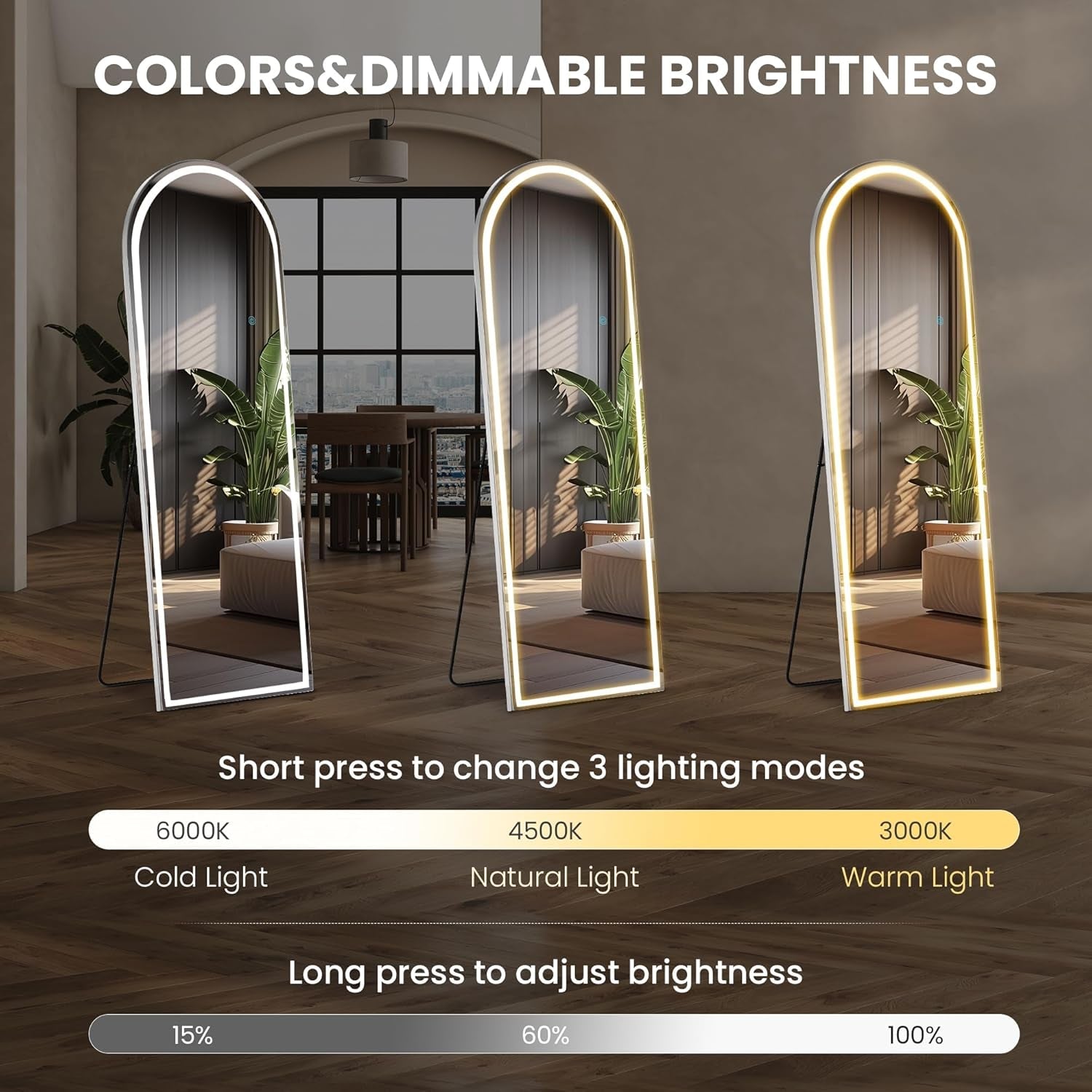 Arched Aluminum Full Length LED Floor Mirror 63 Inch By 21 Inch-2