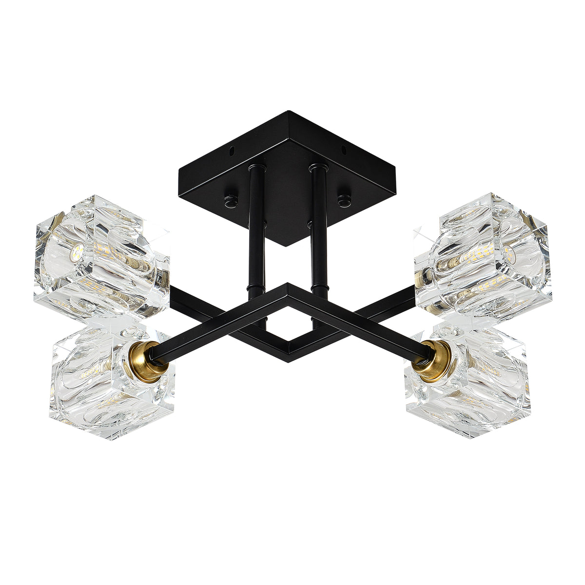 4-Light Crystal Flush Mount Ceiling Light – Matte Black