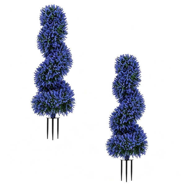 Set of 2 Artificial Spiral Flower Topiaries – Purple