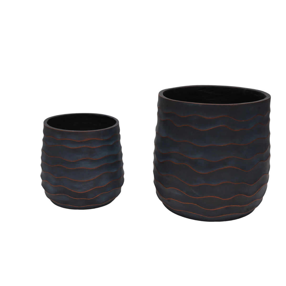 Set of 2 Textured Round Planters – Copper Gray & Blue