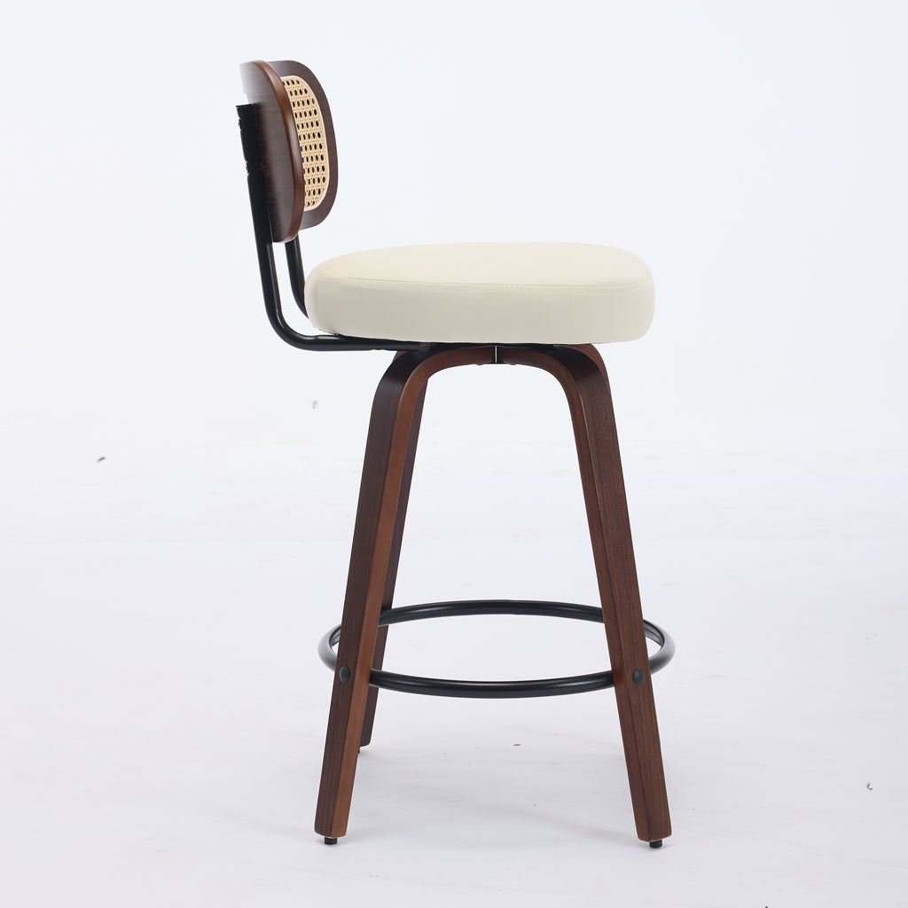 Set of 3 Rattan Swivel Counter Stools – Walnut & Beige