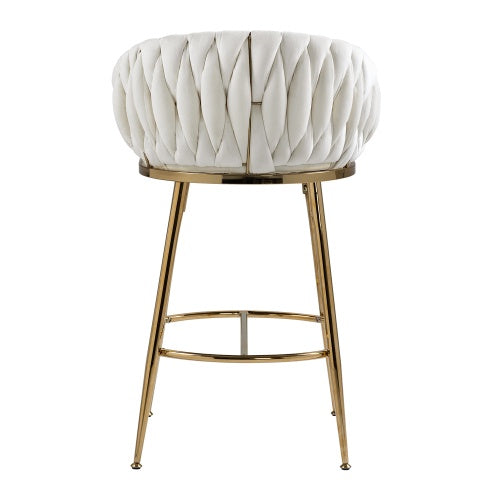 Velvet Wave-Back Counter Stool with Gold Base