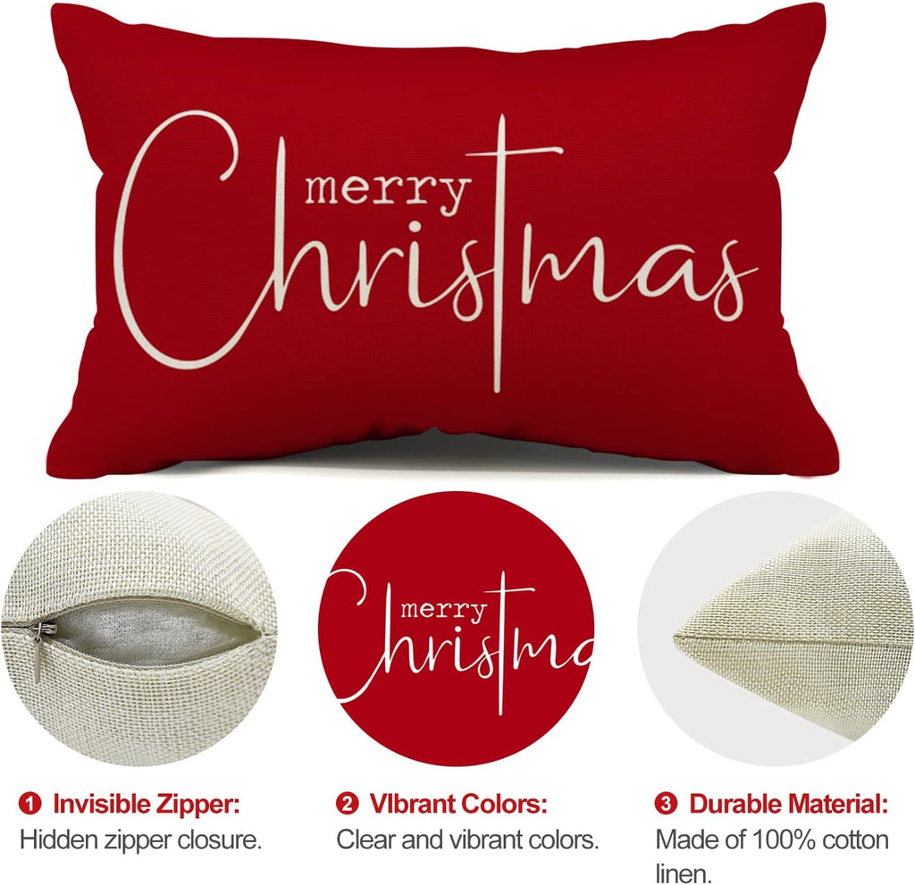 Merry Christmas Lumbar Pillow Cover – Red, 12″ × 20″