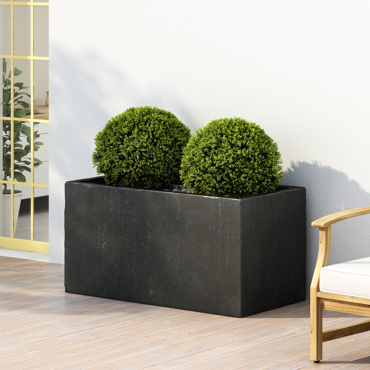 Large Square Magnesium Oxide Outdoor Planter – Black, 35″ – Black