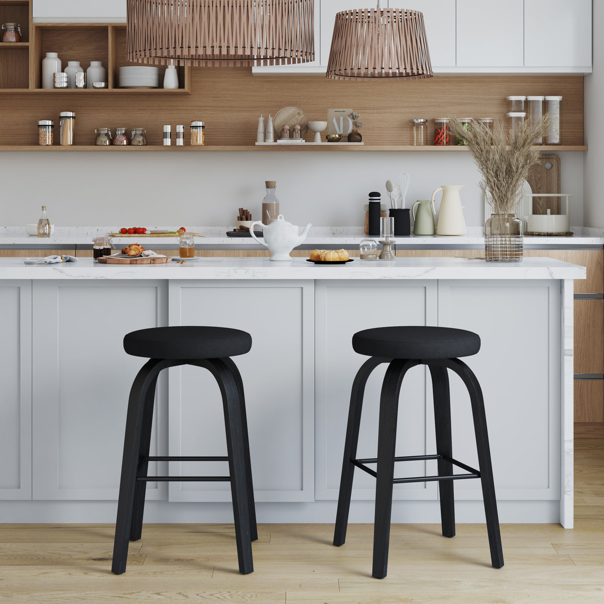 30" Black Swivel Bar Stools – Set of 2