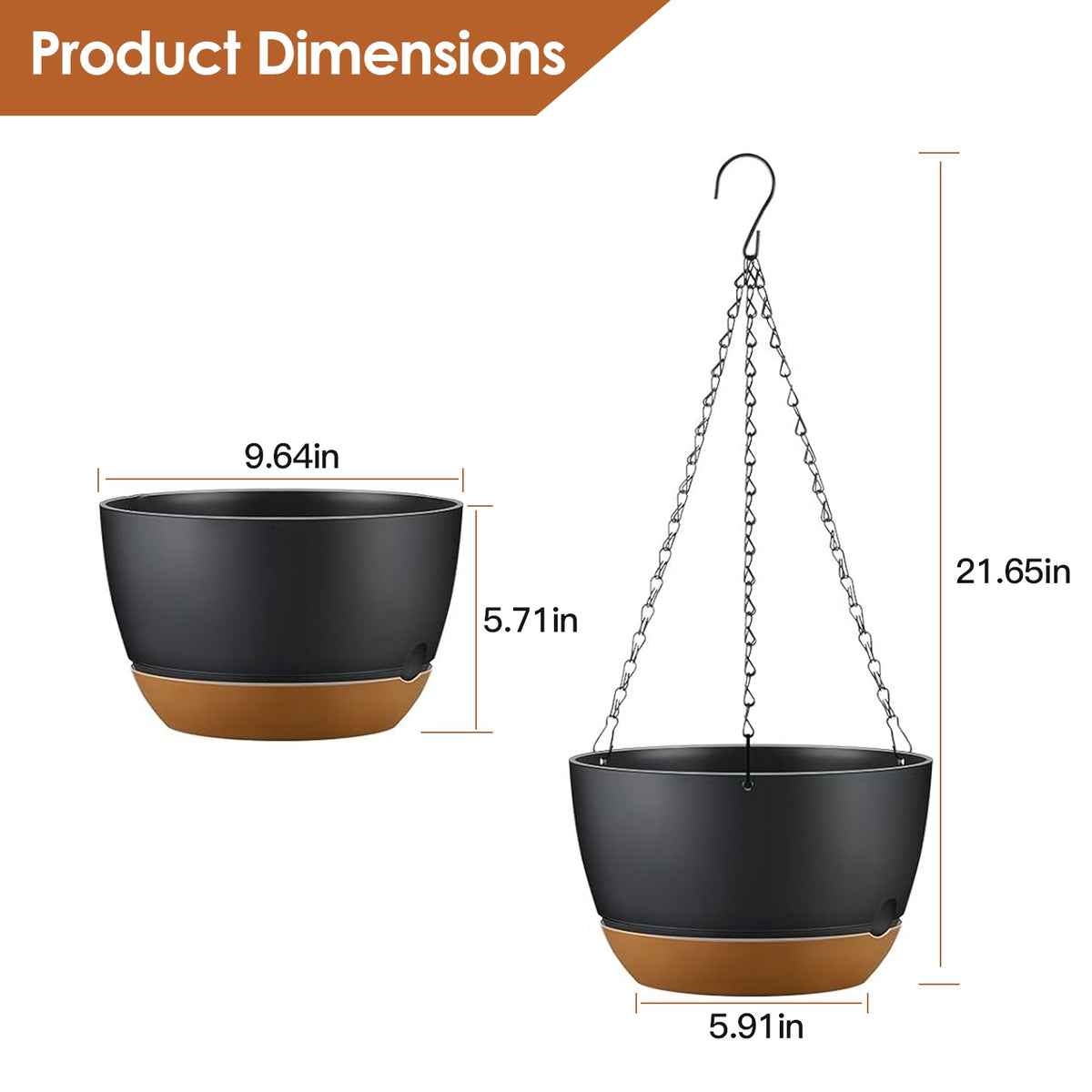 Set of 4 Self-Watering Hanging Planters – Gray, 9.64″