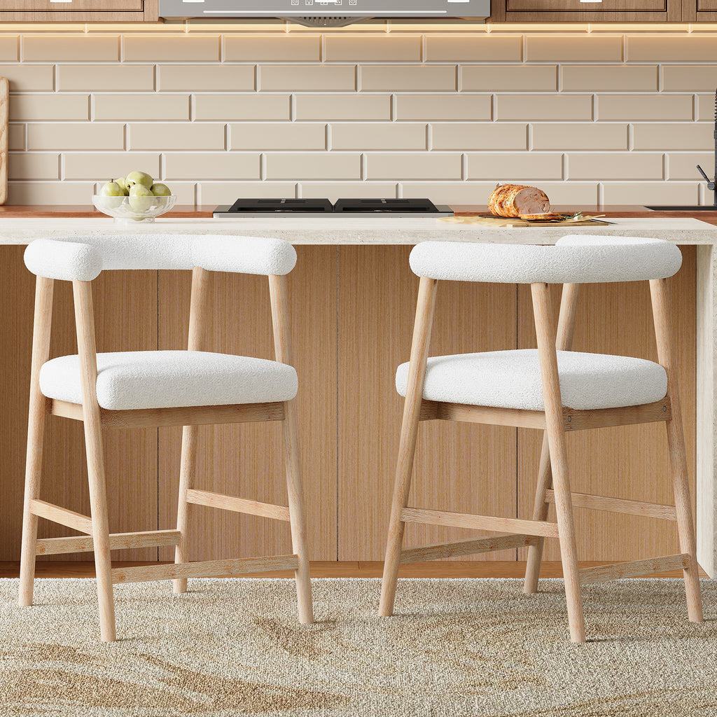 Set of 2 Upholstered Counter Stools – Natural, 25″ Seat Height – Natural