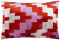 Handmade Velvet Throw Pillow - 16x24 Inches, Naturally Vegetable-Dyed, Premium Down Feather Insert - Red, Pink, and Beige Abstract Geometric Design, Luxury Home Decor Accent-0