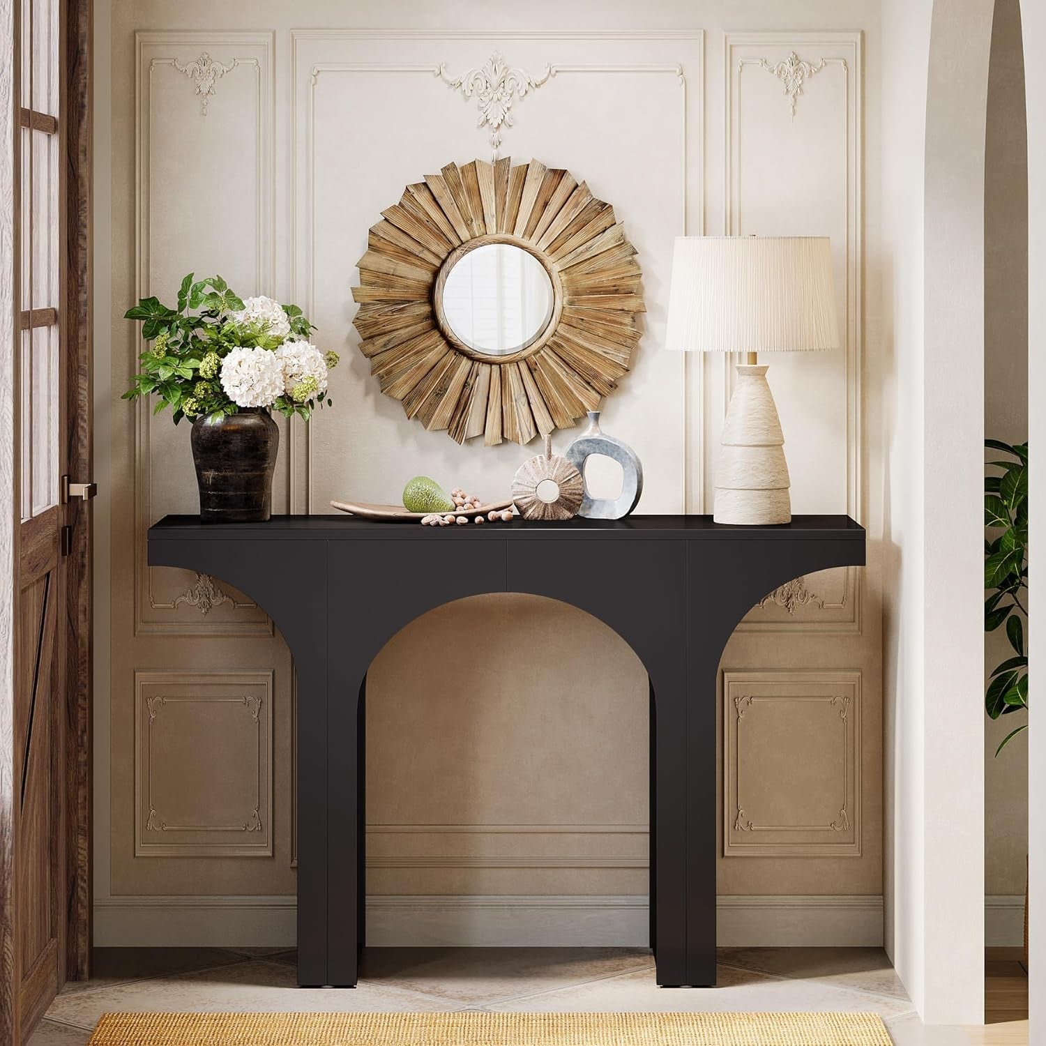 47Inch Black Arched Console Table Entryway Hallway-2