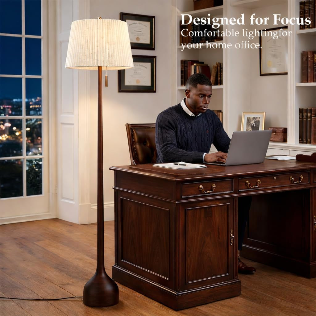 65 Inch Quarter Sawn Walnut Floor Lamp Teardrop Base-4
