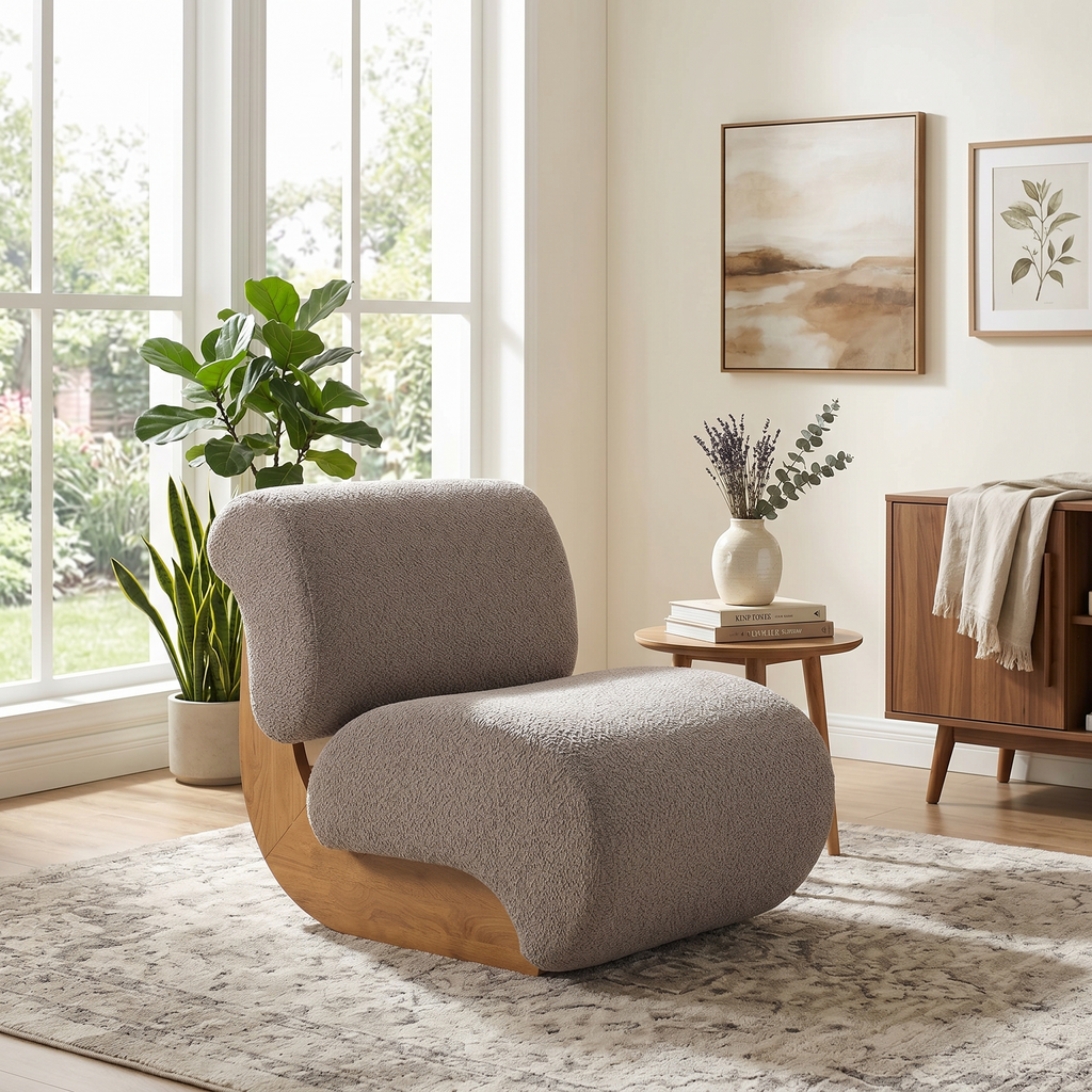 28" Curved Bouclé Accent Chair