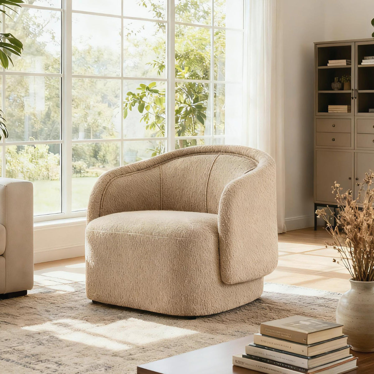 Amanda Beige Curved Bouclé Accent Chair