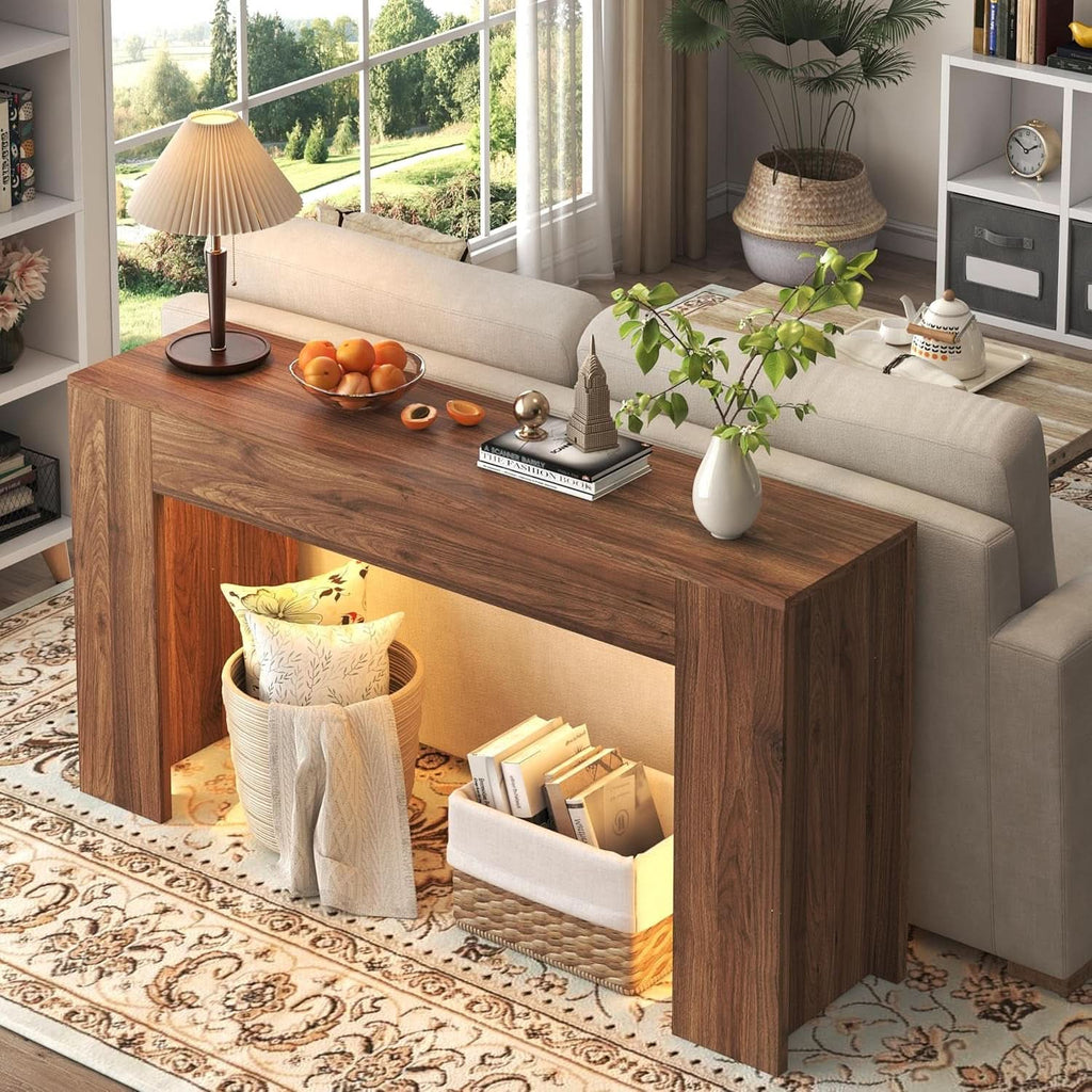 63 Inch Industrial Grade Console Table Walnut Finish LED-4