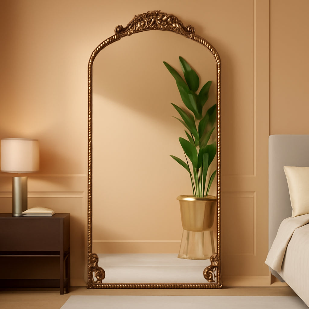 Gold Arched Floor Length Mirror Antiqued Bronze 71x32-0