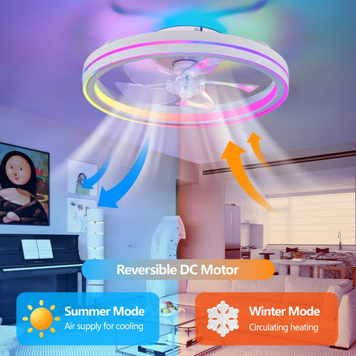 19" Smart RGB LED Low-Profile Ceiling Fan