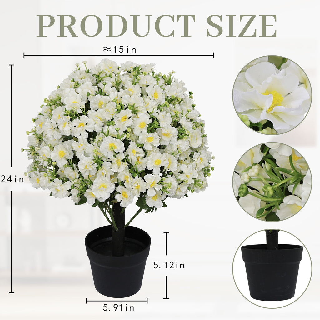 Set of 2 Faux Snow Lotus Potted Plants – White