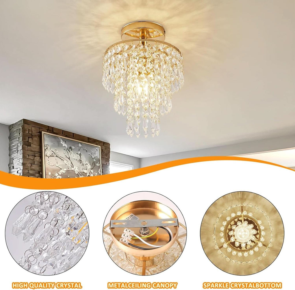 Gold Mini Crystal Chandelier 3-Tier Raindrops Light-3
