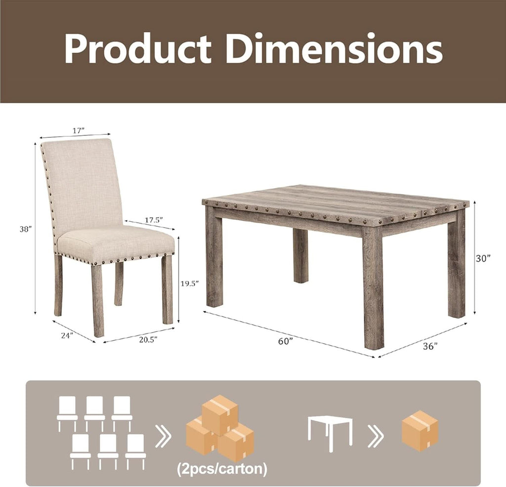 Rustic Dining Table Set Six NailheadAccents Chairs-1