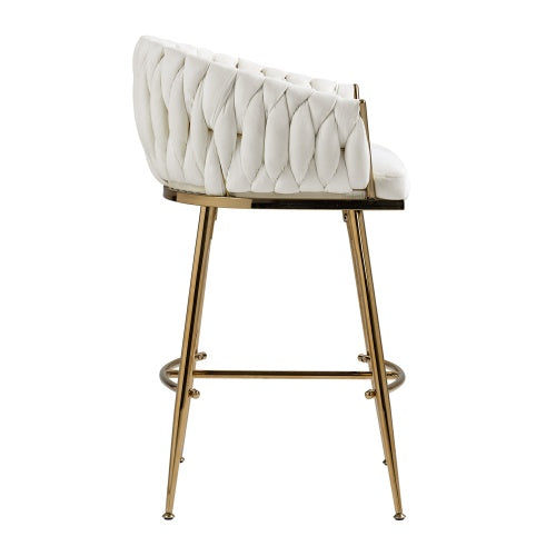 Velvet Wave-Back Counter Stool with Gold Base – Pink