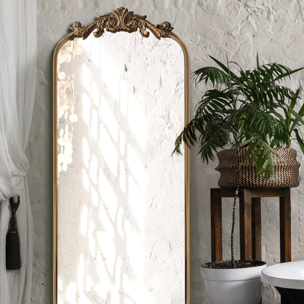 Oversized Gilded Antique Arched Floor Mirror 18x53