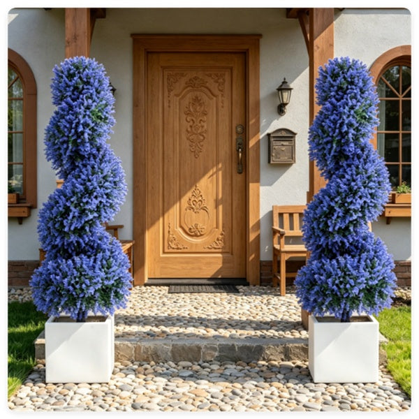 Set of 2 Artificial Spiral Flower Topiaries – Purple