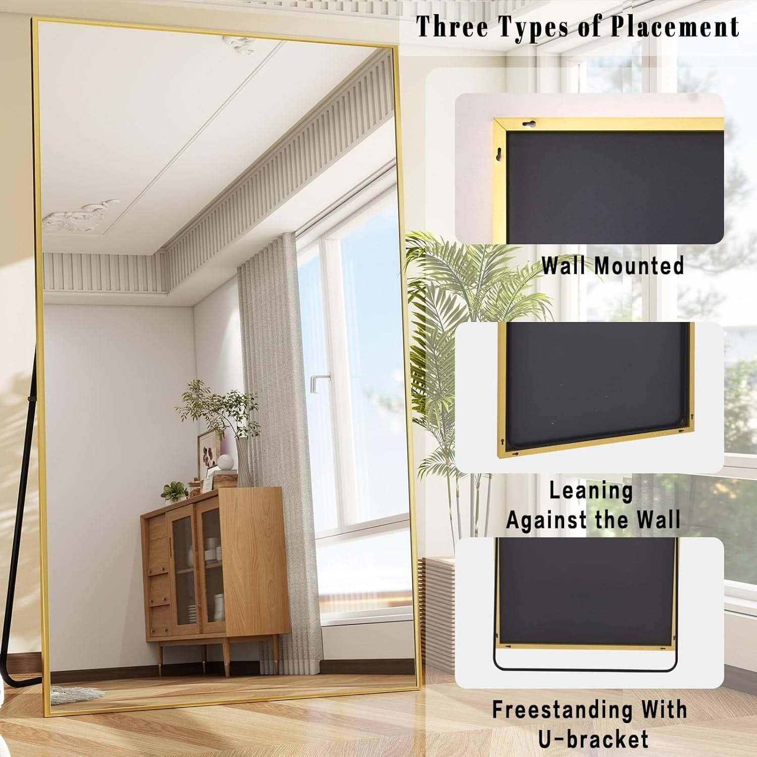 77x38 Inches Full Length Floor Mirror Gold Enamel Finish-3