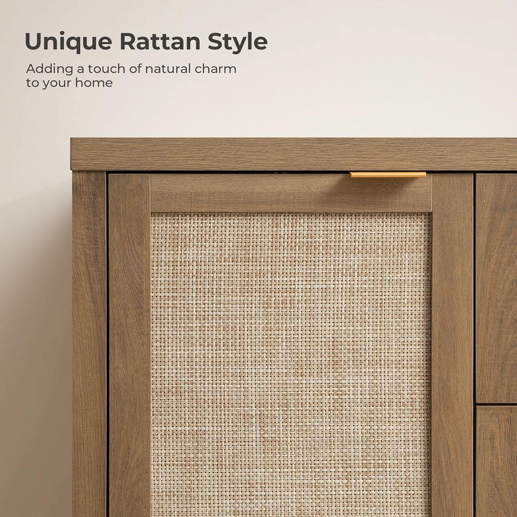 Caramel Oak Rattan Large Sideboard Buffet Storage Cabinet-2
