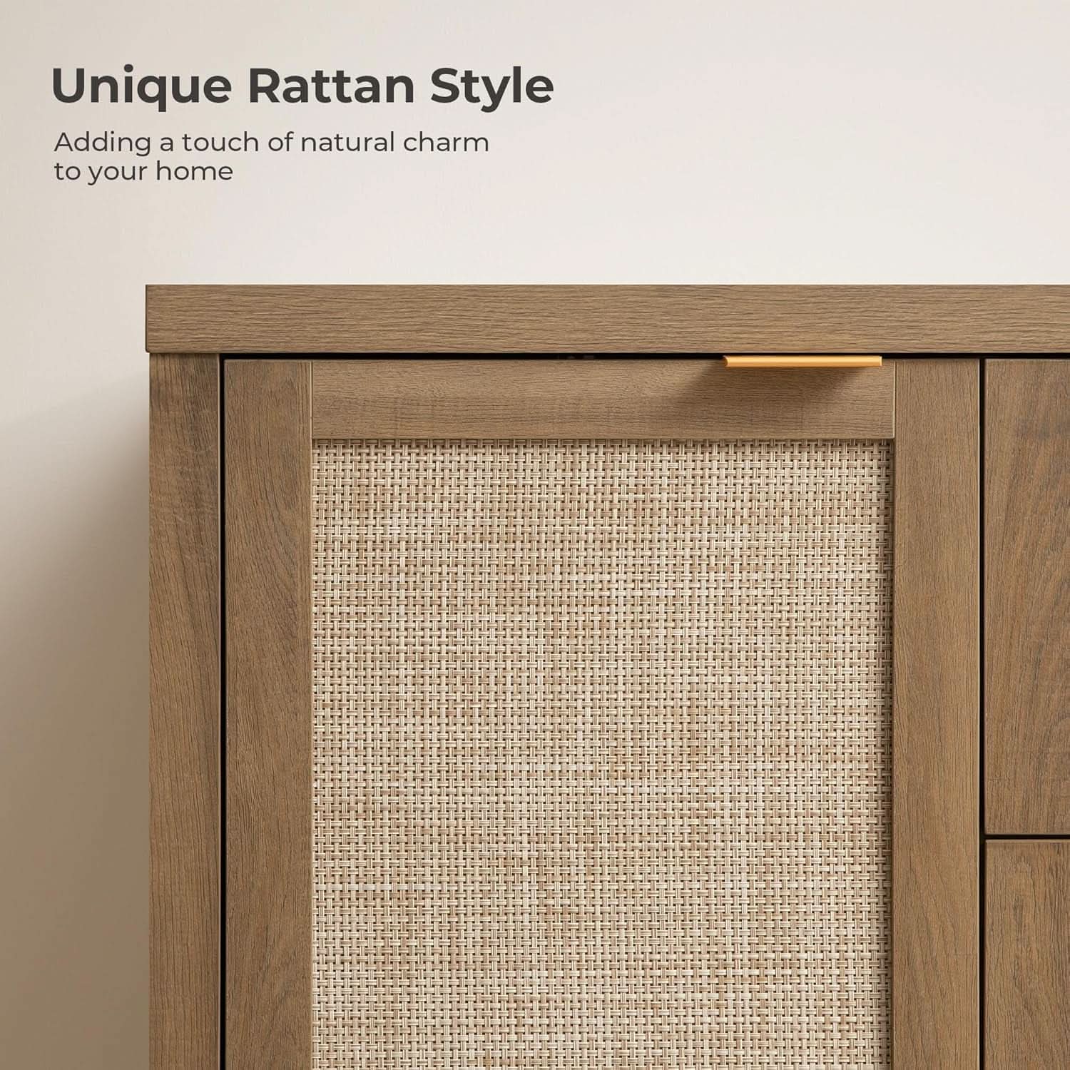 Caramel Oak Rattan Large Sideboard Buffet Storage Cabinet-2