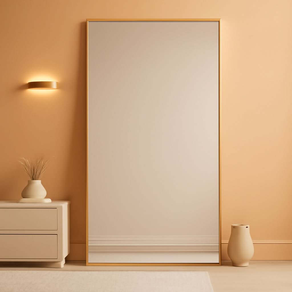 77x38 Inches Full Length Floor Mirror Gold Enamel Finish-0