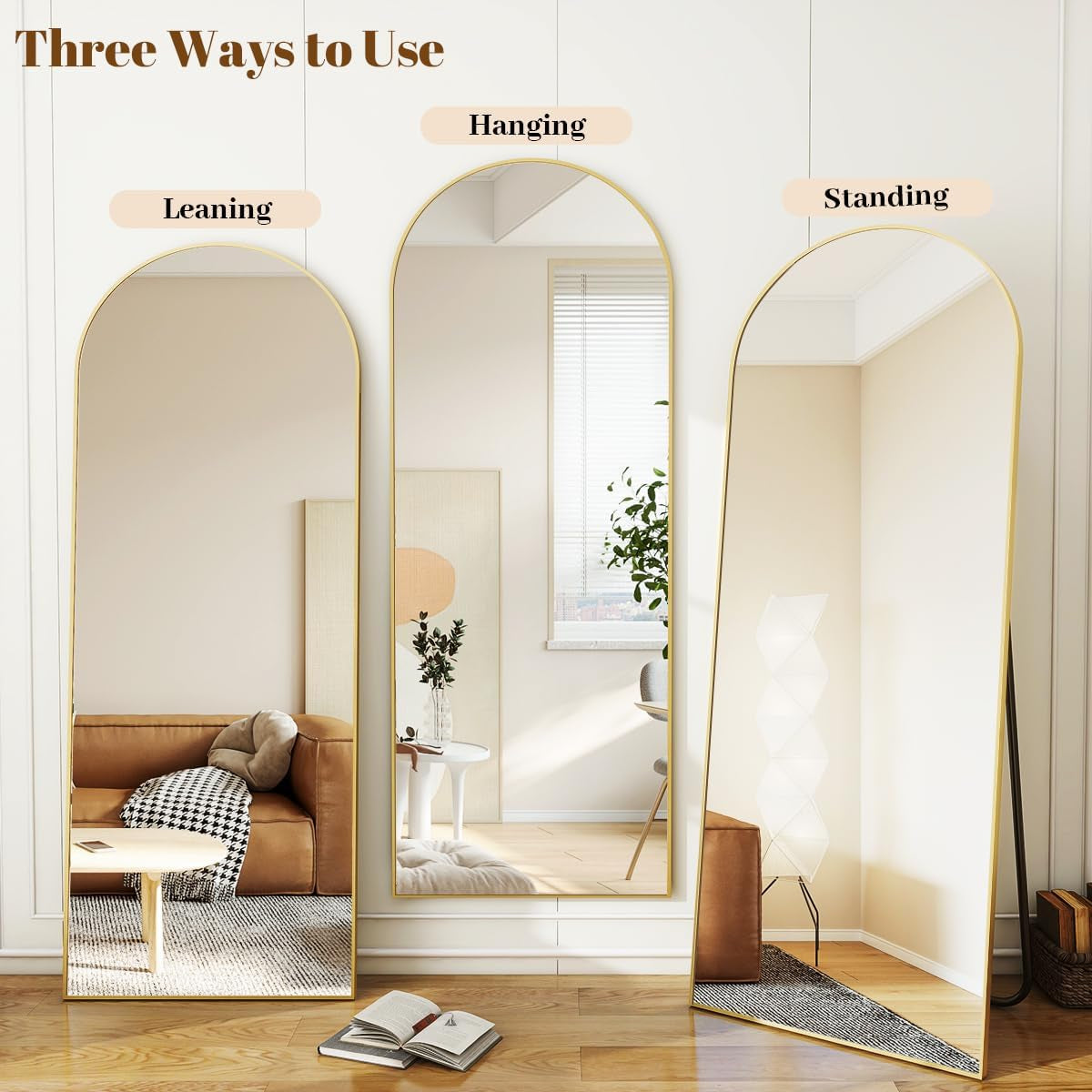 Gold Arched Floorstanding Mirror 30x71 Aluminum Frame-4