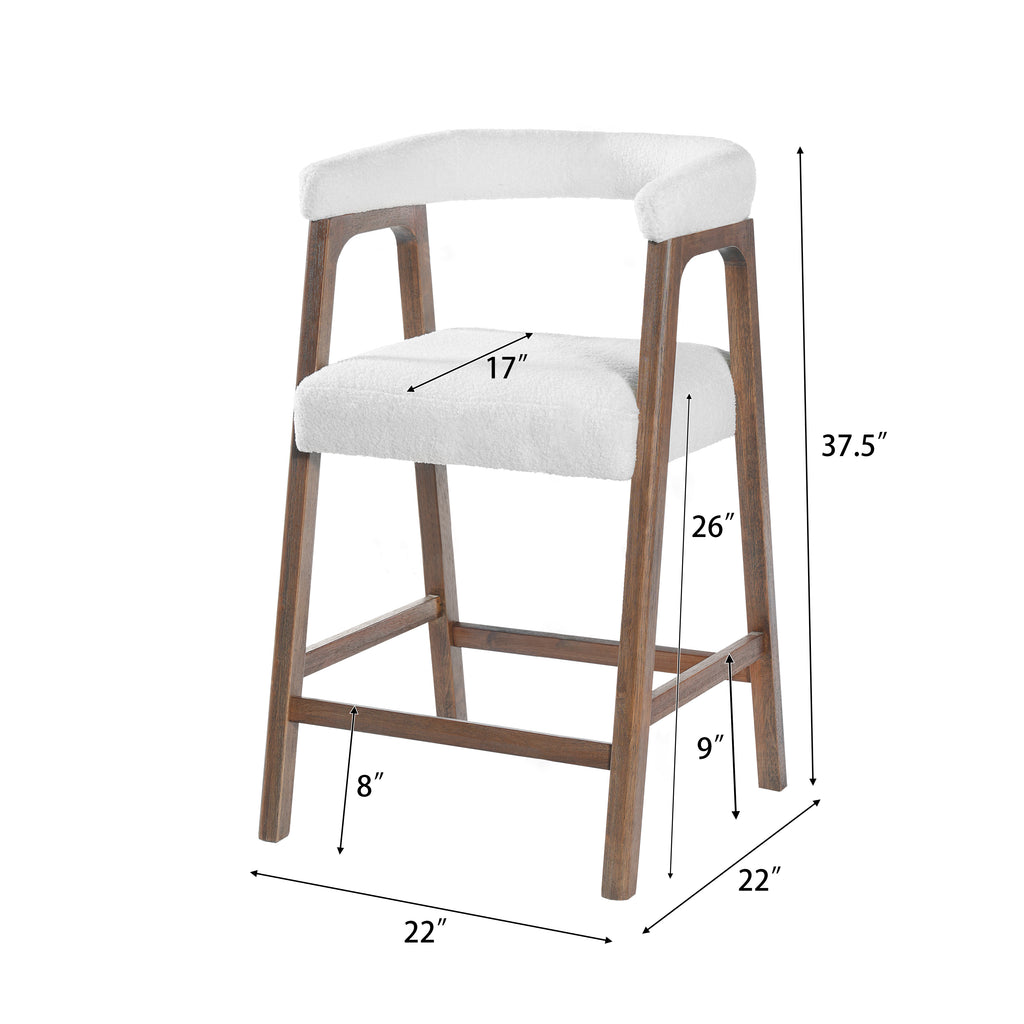 Set of 2 Upholstered Counter Stools – Walnut, 26″ Seat Height