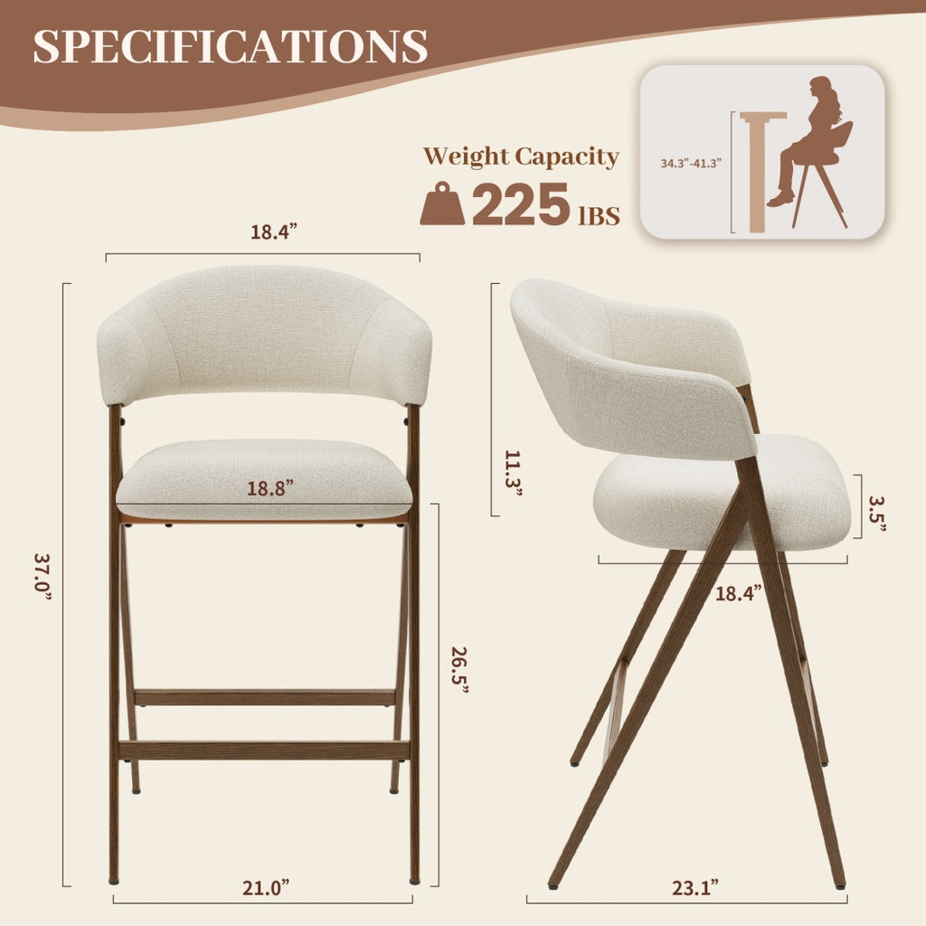 Set of 2 Upholstered Metal Counter Stools – Beige