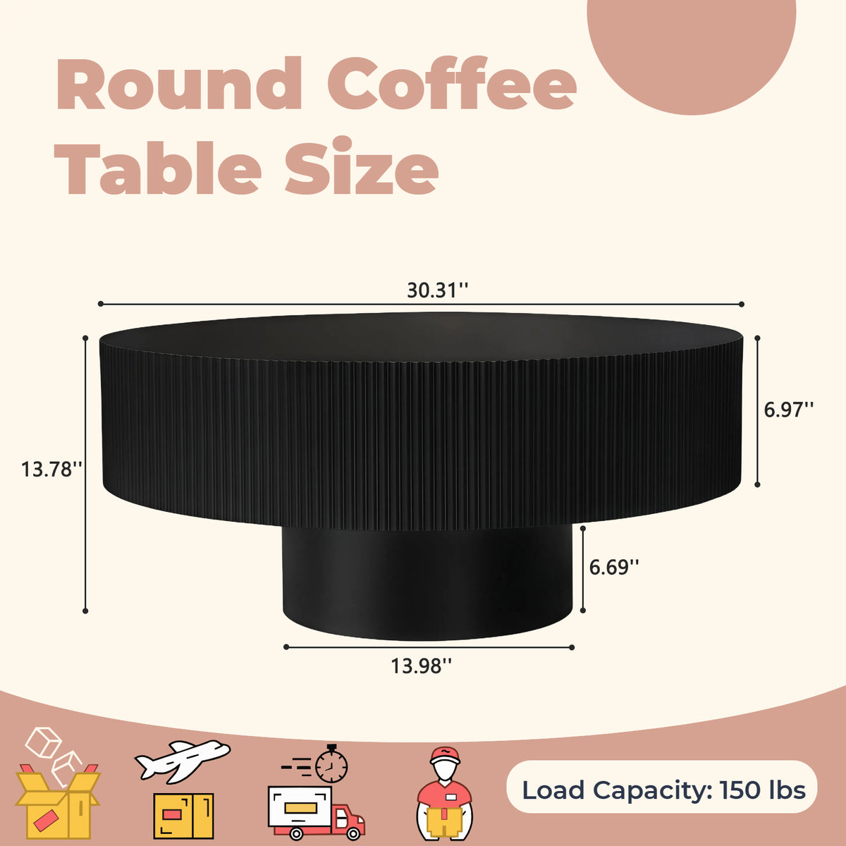 Round Fluted Pedestal Coffee Table – Black