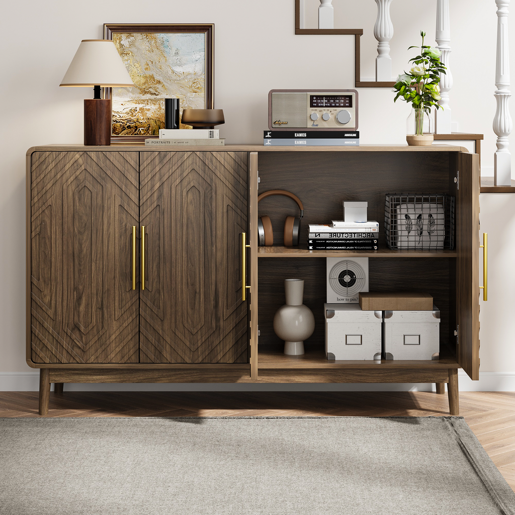 Carved 4-Door Sideboard Buffet Cabinet