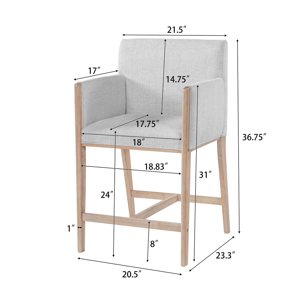 Set of 2 Upholstered Counter Stools with Arms – Natural