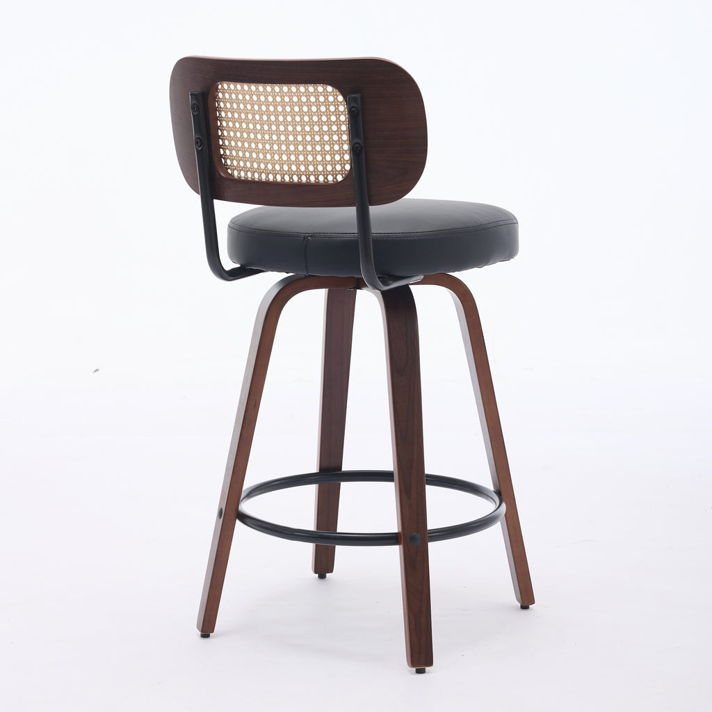 Set of 2 Rattan Swivel Counter Stools – Walnut & Black