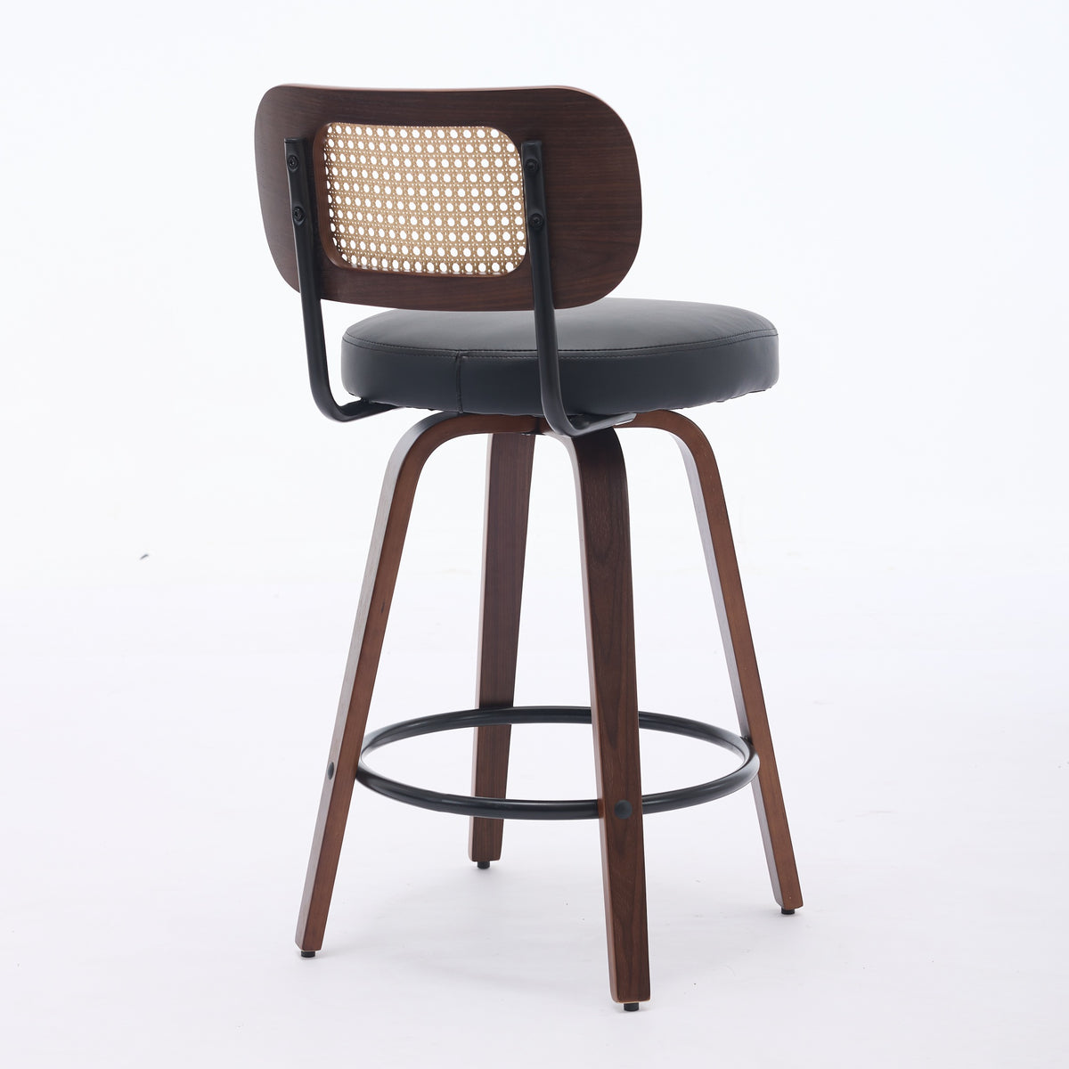 Set of 2 Rattan Swivel Counter Stools – Walnut & Black