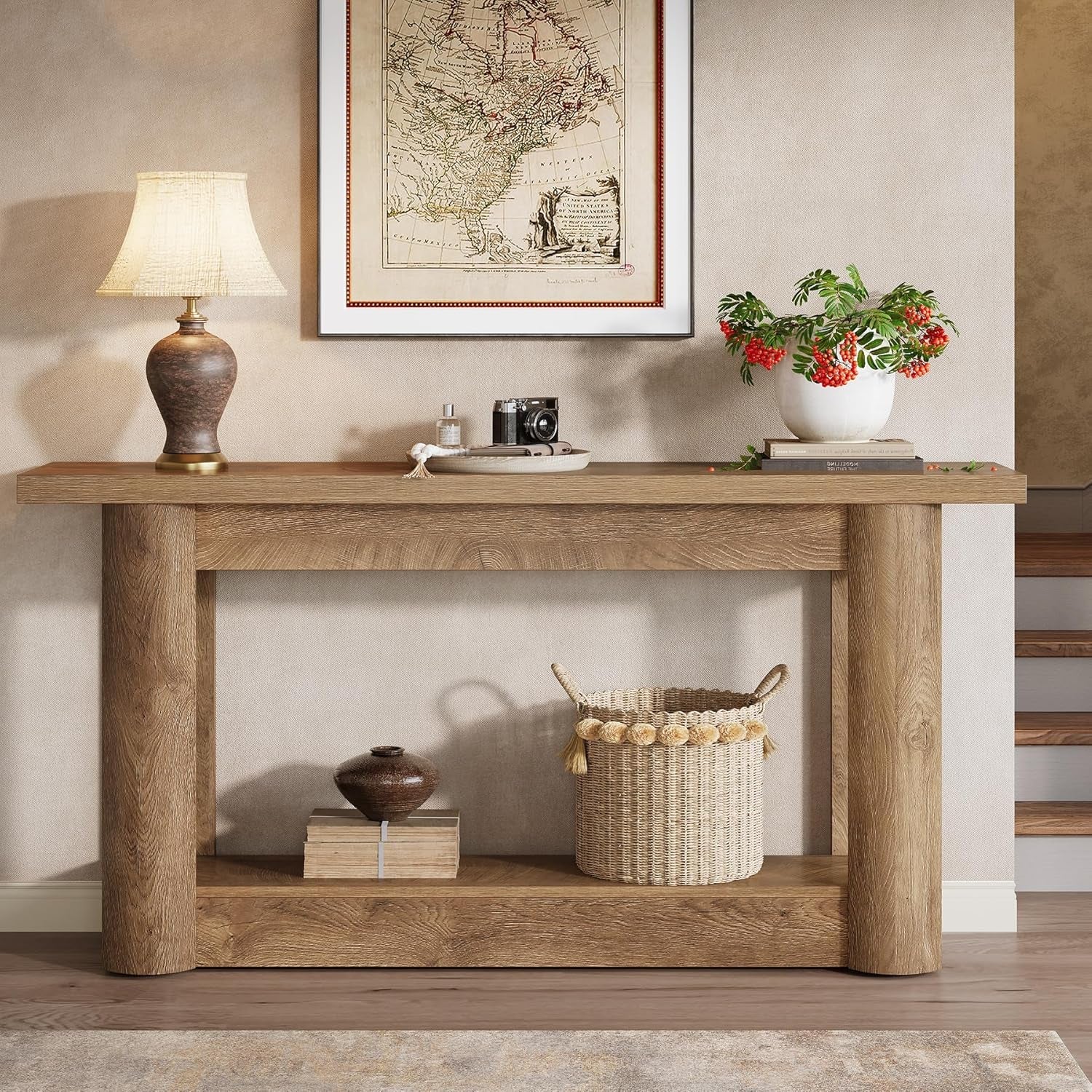 63-Inch Farmhouse Console Table, 2-Tier Storage Sofa Table behind the Couch-2