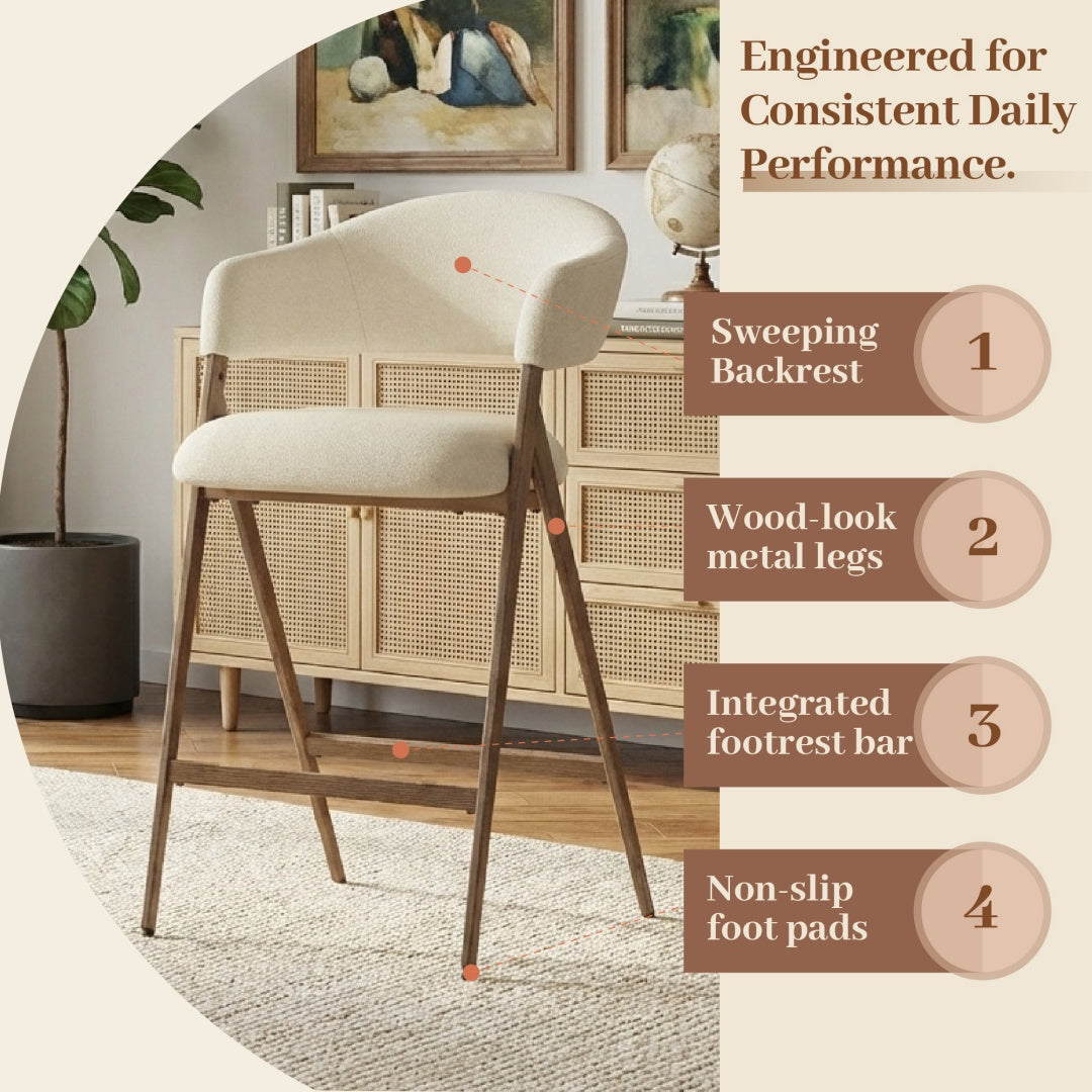 Set of 2 Upholstered Metal Counter Stools – Beige