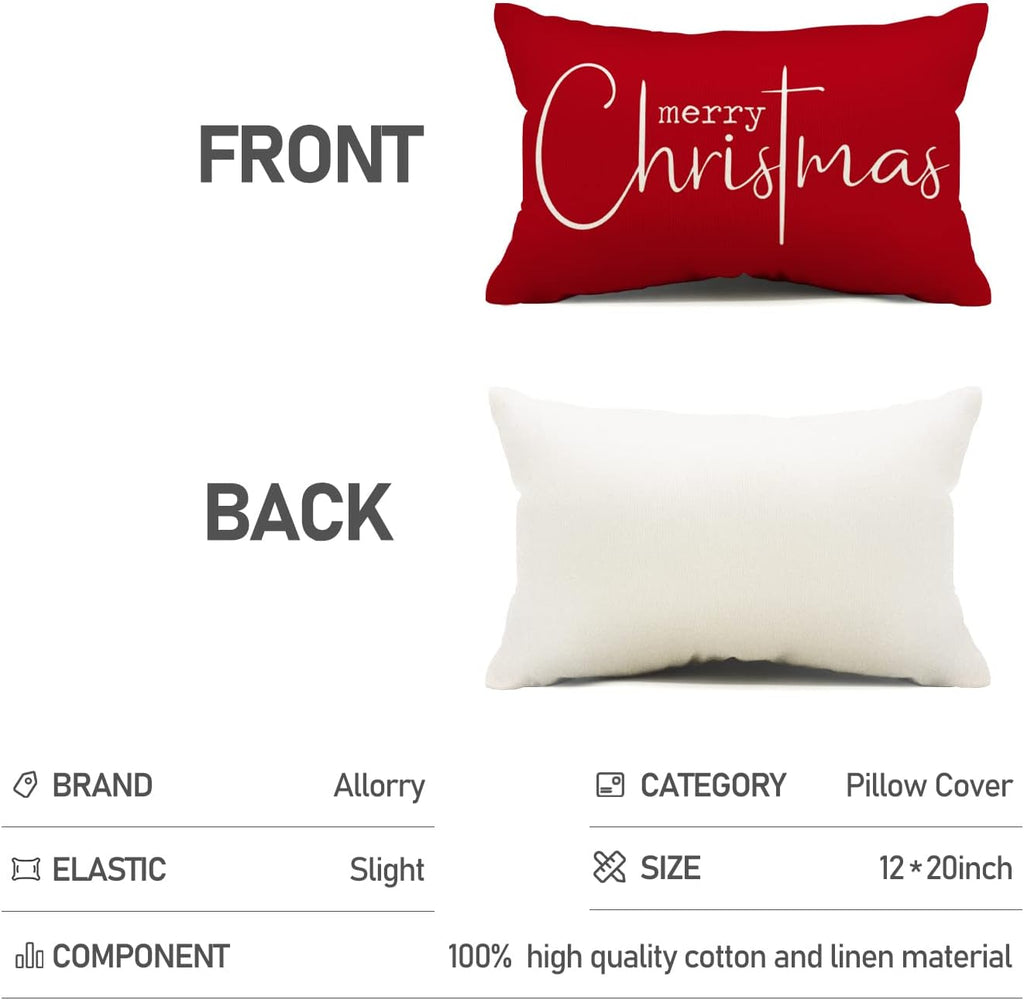 Merry Christmas Lumbar Pillow Cover – Red, 12″ × 20″