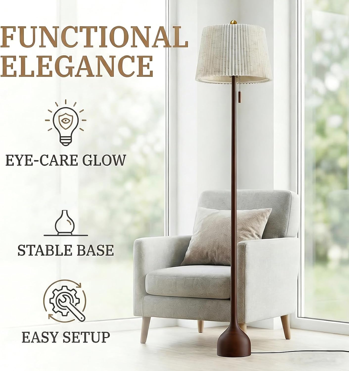 65 Inch Quarter Sawn Walnut Floor Lamp Teardrop Base-1
