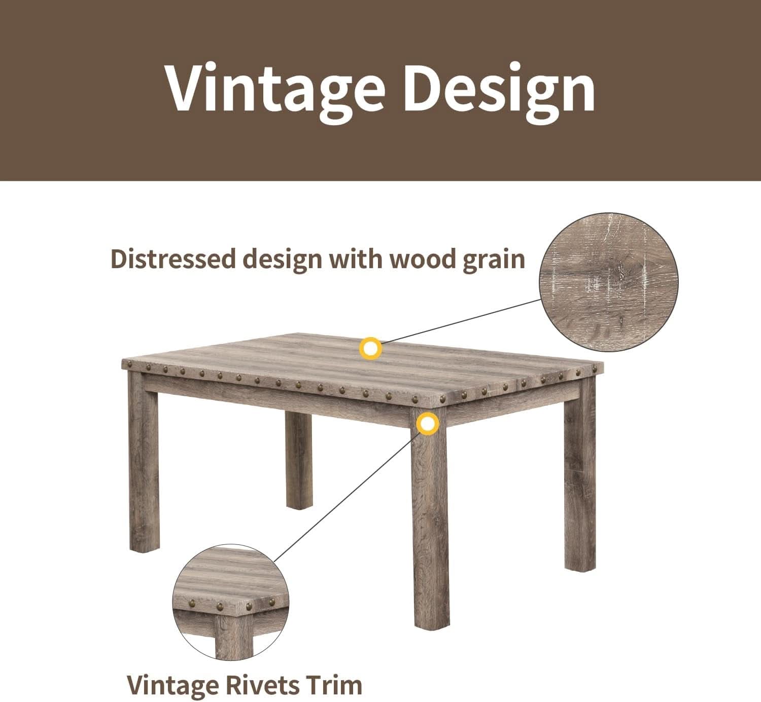 Rustic Dining Table Set Six NailheadAccents Chairs-3