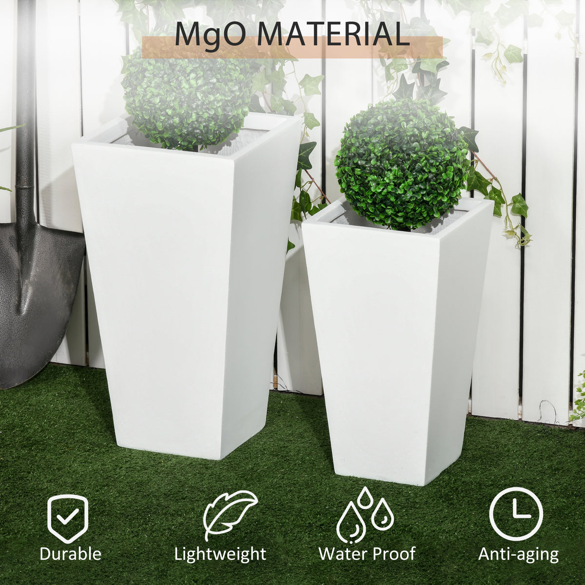 Set of 2 Tall Outdoor Planters with Drainage – White
