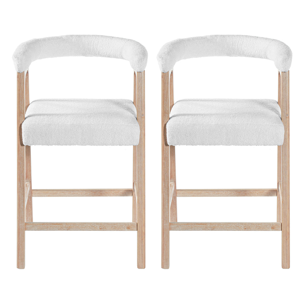 Set of 2 Upholstered Counter Stools – Natural, 26″ Seat Height