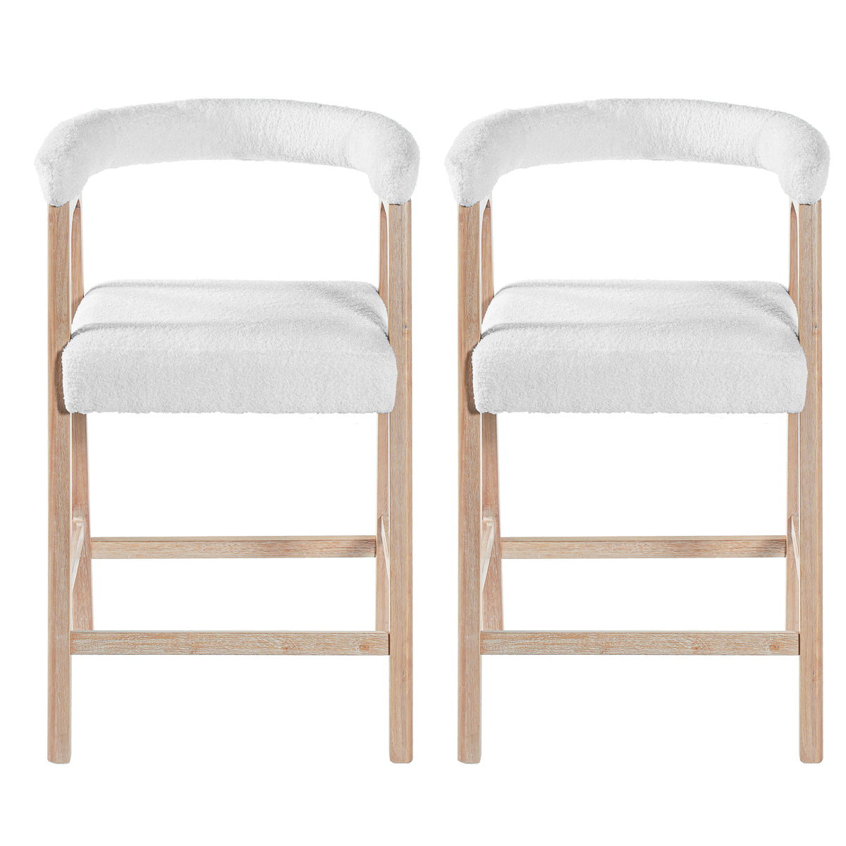 Set of 2 Upholstered Counter Stools – Natural, 26″ Seat Height