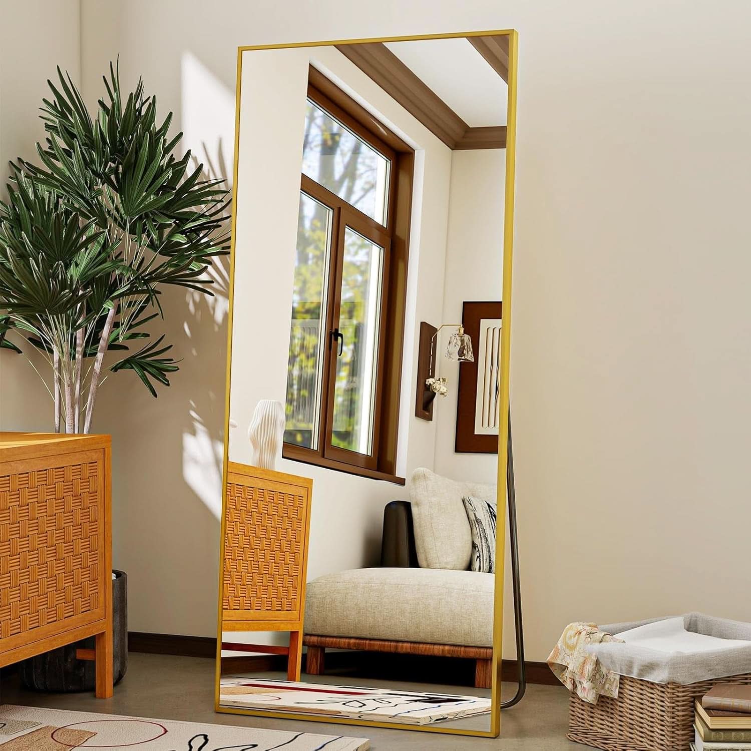 Gold Floor Mirror 21x57 Inch Full Length With Stand-1