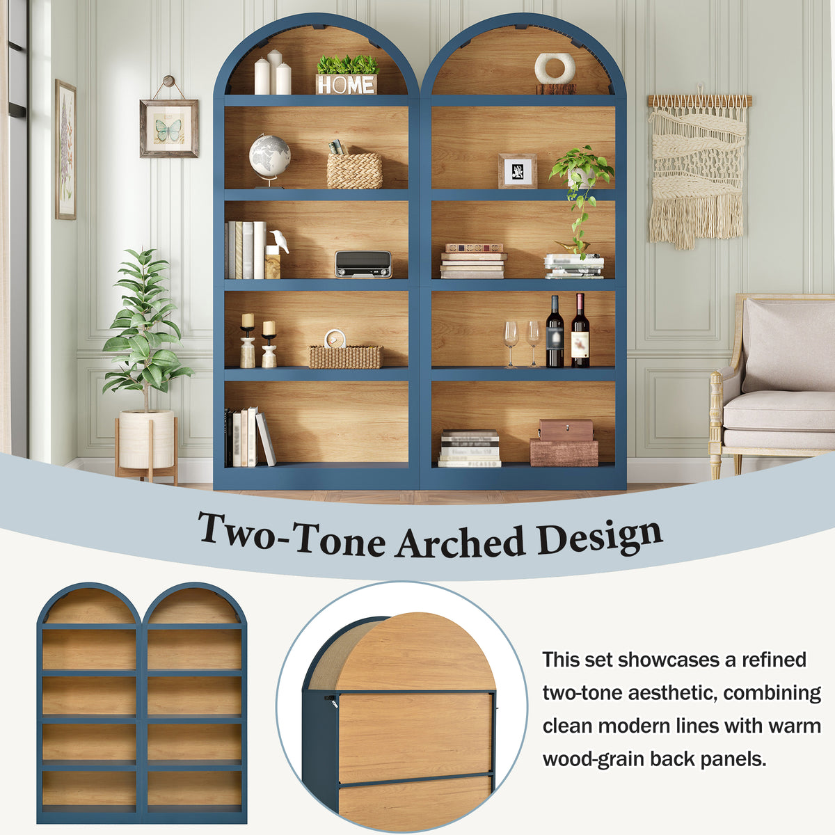 Arched 5-Tier Bookshelves – Set of 2
